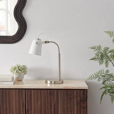 Furniturebox Riley Silver White Adjustable Table Lamp