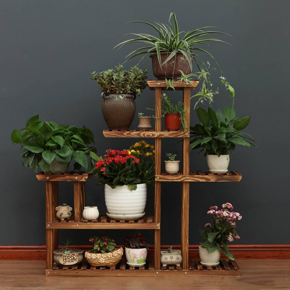 Multi-Tiered Rustic Wooden Plant Stand Rack