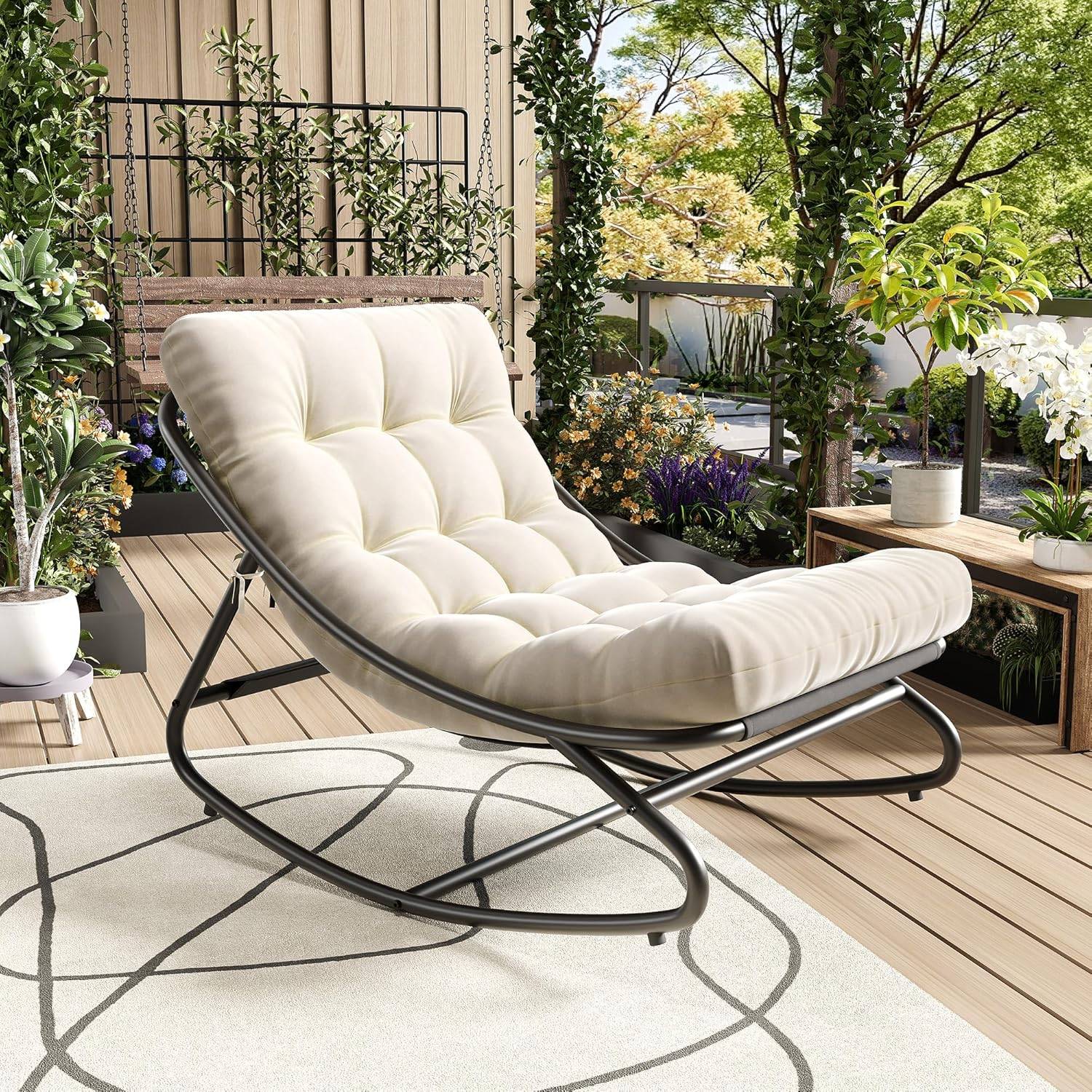 Papasan cushion Garvee Oversized Papasan Rocking Chair with Thick Cushion