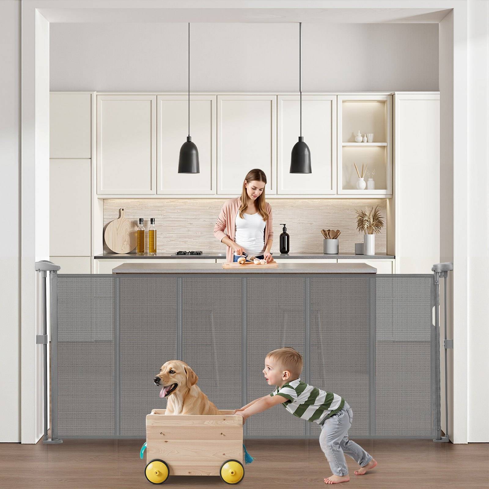 Pet gate Mecale 34-in Tall Retractable Mesh Pet Gate