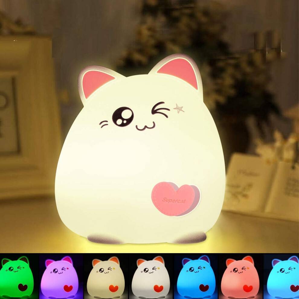 LED Cat Lamp Portable 7-Color USB Rechargeable Night Light