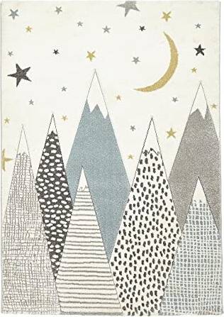 Blue Cute Mountains At Night Design Floor Rug