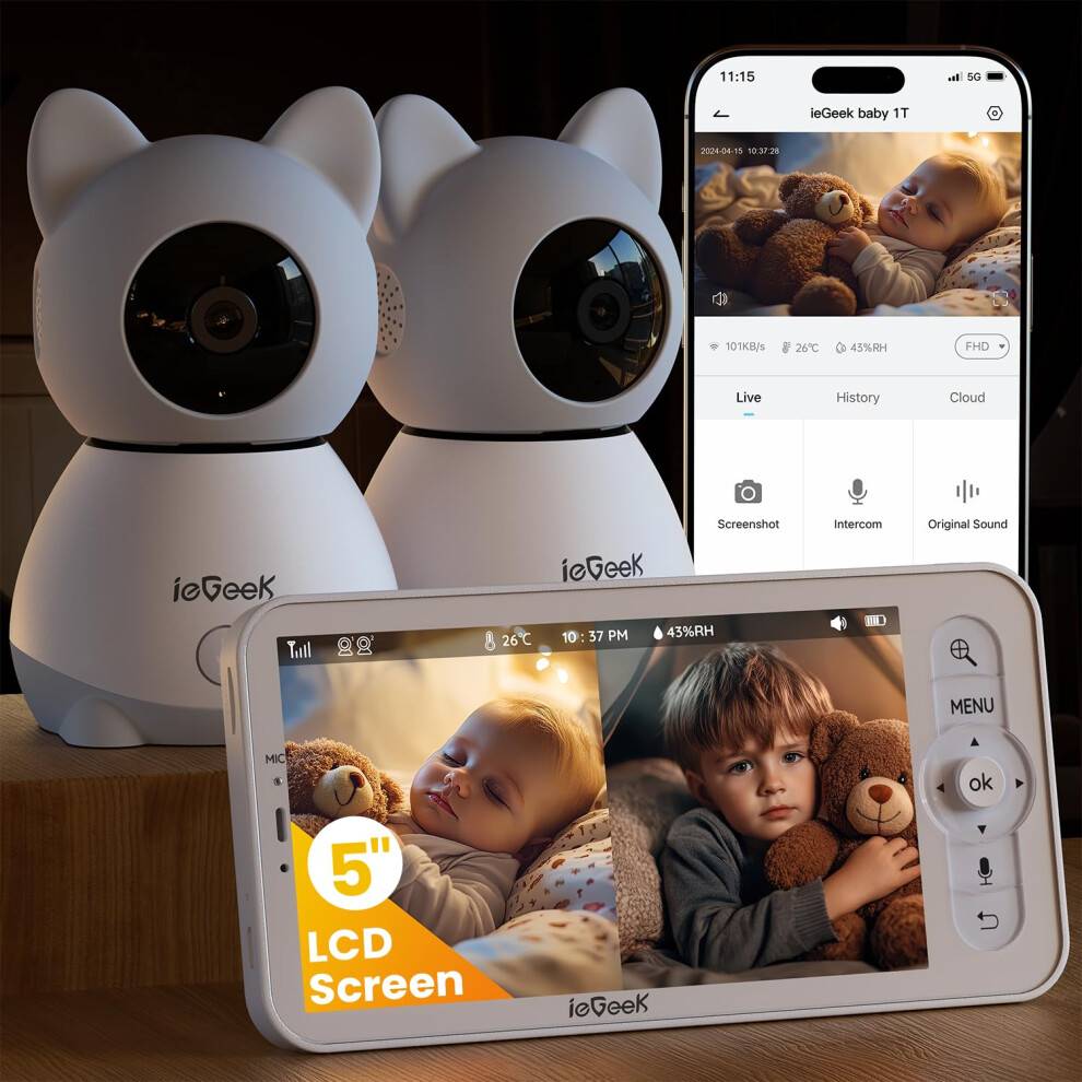 ieGeek 5 Inch Split-Screen Baby Monitor