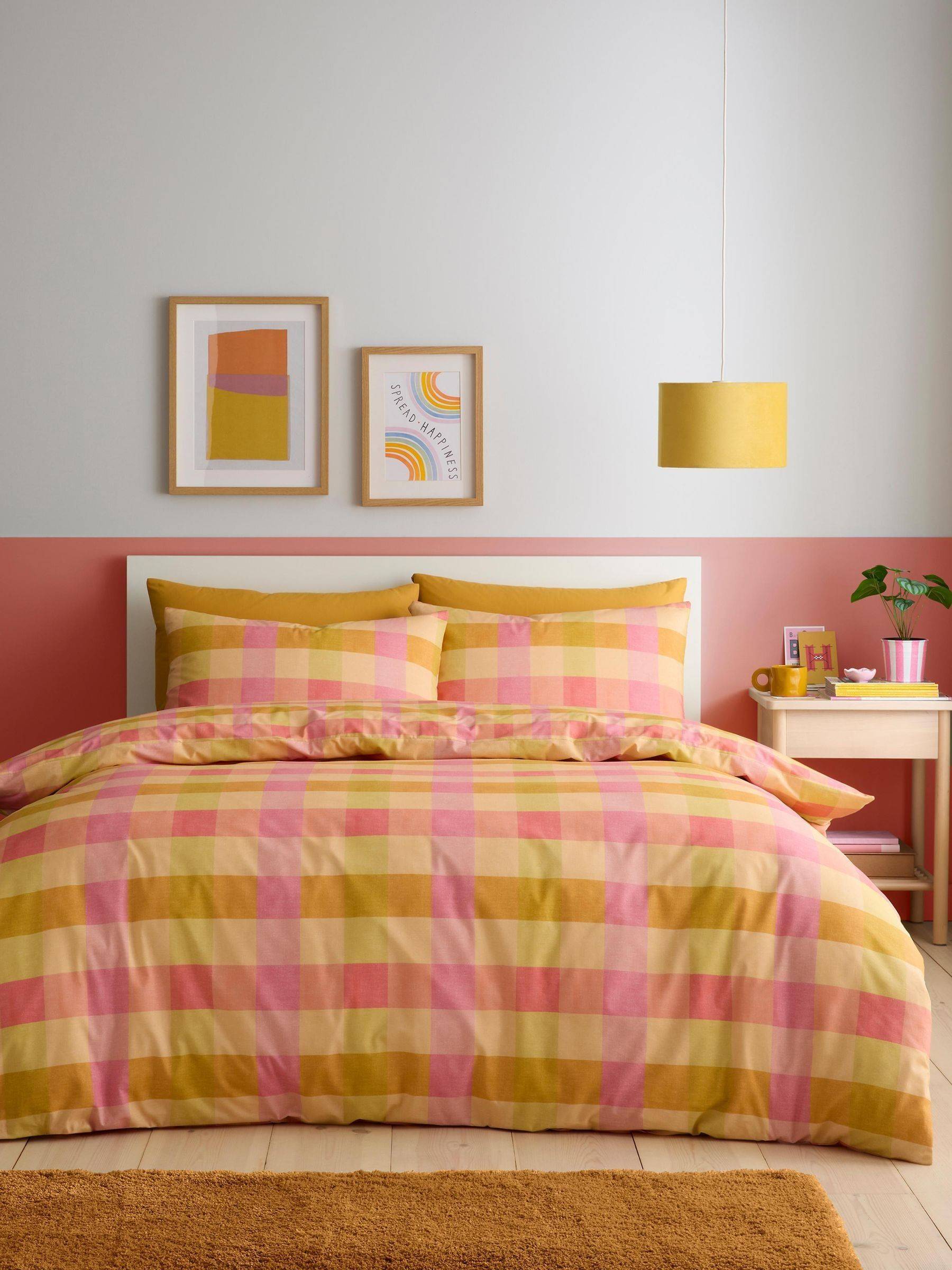 Orange Block Check Duvet Cover Set