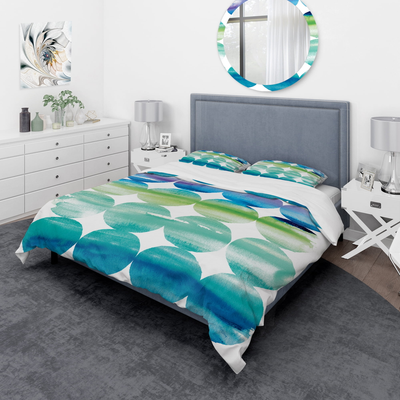 Designart Circle Abstract Colorfields Geometric Set Duvet Cover Blue