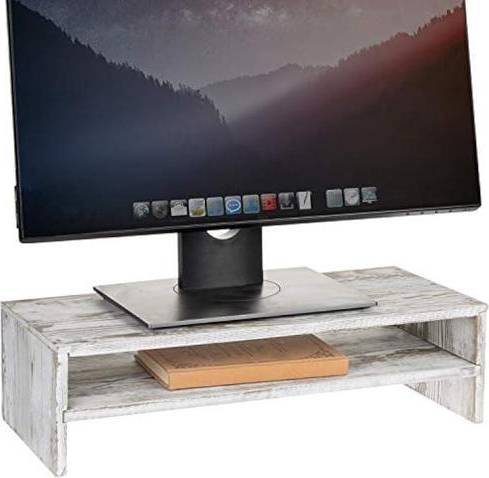 Monitor riser stand Shabby Whitewashed Wood Computer Monitor Laptop Riser Stand