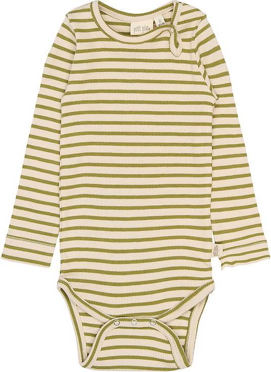 Petit Piao Body L/Æ Rib Modal Mosstone Striped