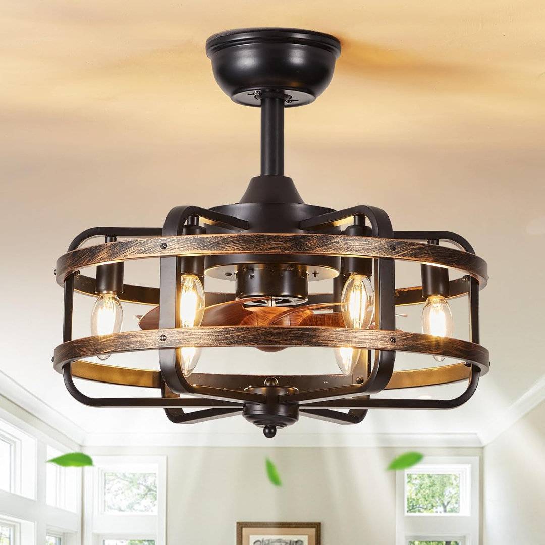 Williston Forge Rustic Caged Ceiling Fan with Light