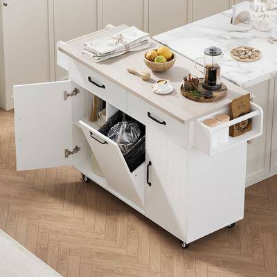 Kitchen trash can cabinet Kitchen Island with Trash Can Storage Cabinet Adjustable Shelf Drop Leaf Spice Rack - Towel Rack