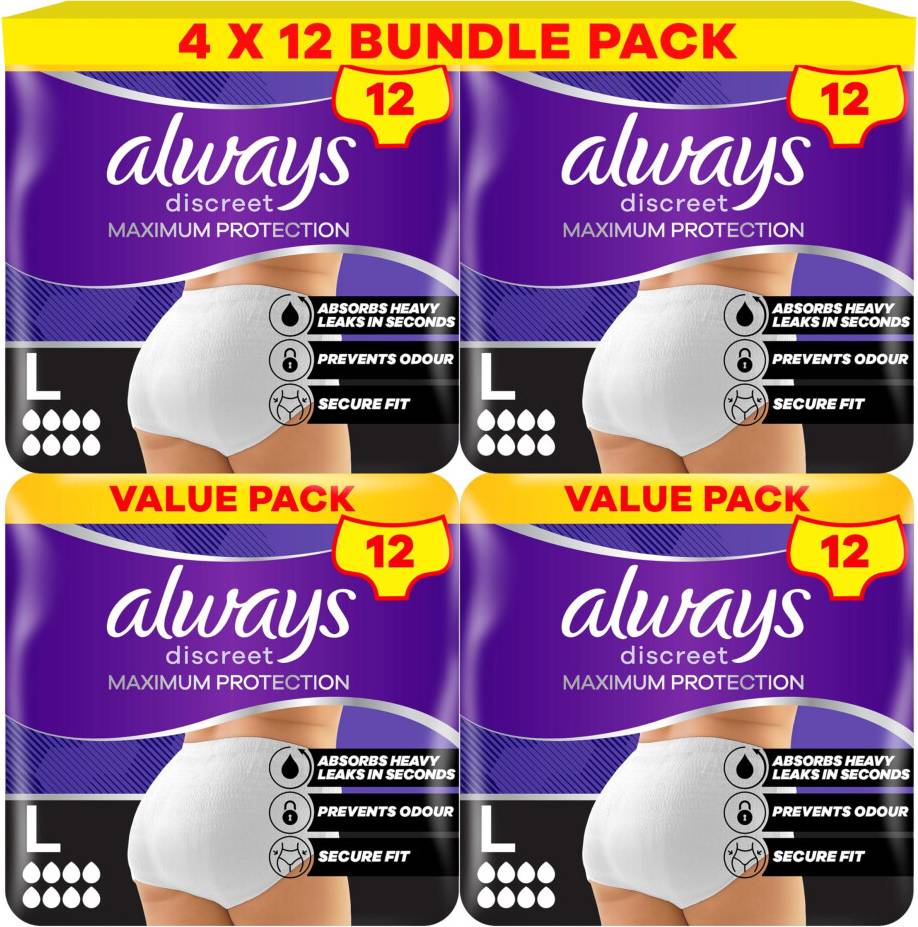 Always Incontinence Pant Maximum Protection 8 Drops 4x12 Count