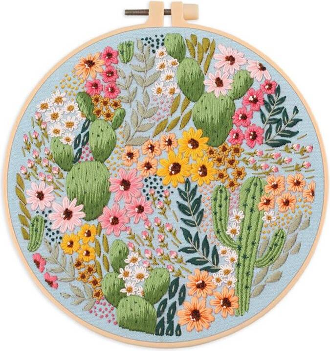 Embroidery Kit Floral Landscape Thread Needles