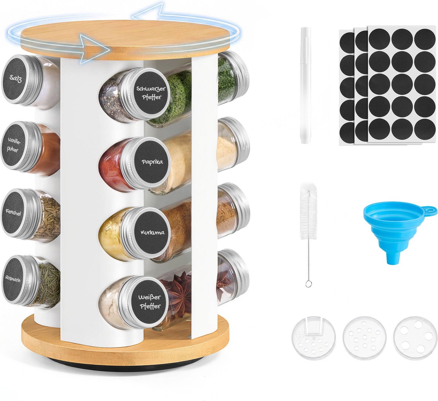 Songmics Rotating Spice Rack With 16 Glass Jars