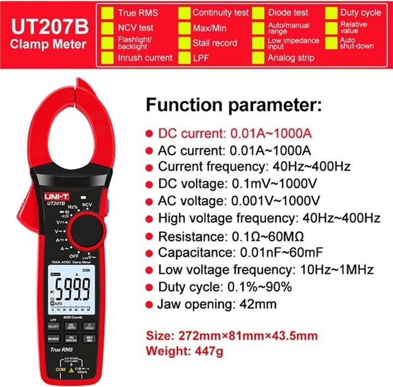 UT206UT207B UT208B True RMS Digital Clamp