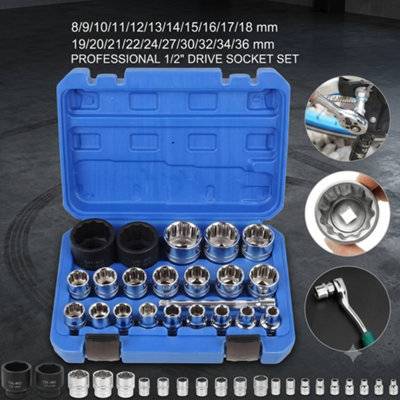 B&Q 21Pcs 1/2 Inch Drive Universal Spline Set Socket Bit
