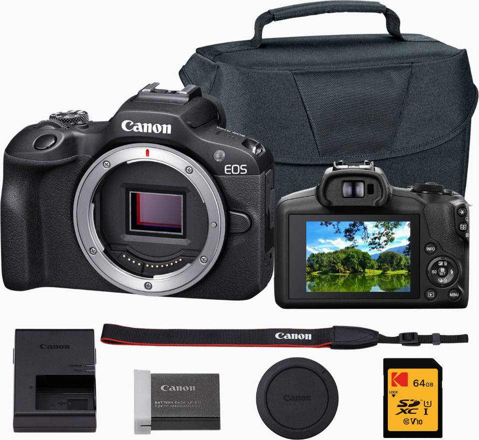 Canon eos r100 mirrorless camera Canon EOS R100 Mirrorless Camera with Gadget Bag and Memory Card Bundle