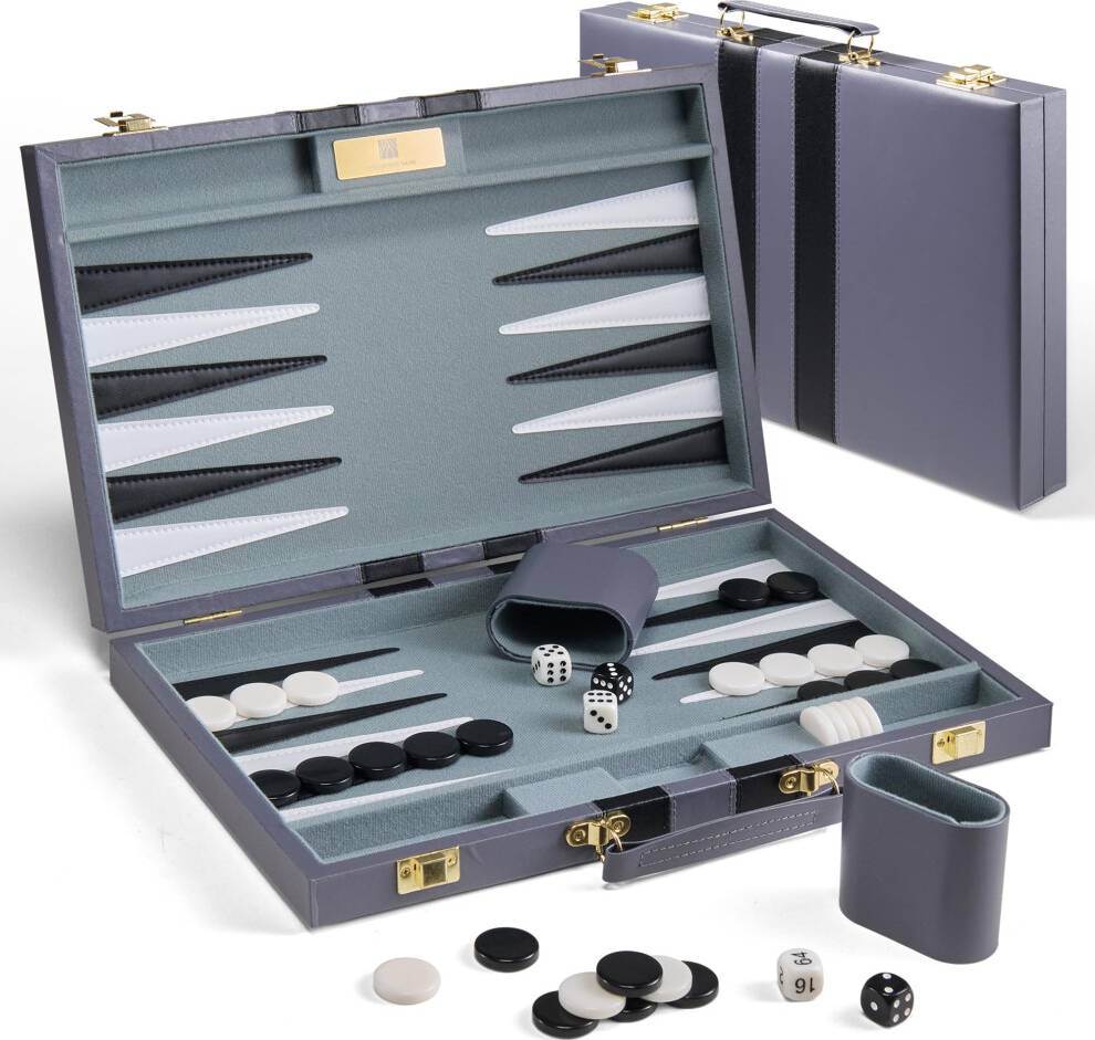 15 Inch Grey Travel Backgammon Set