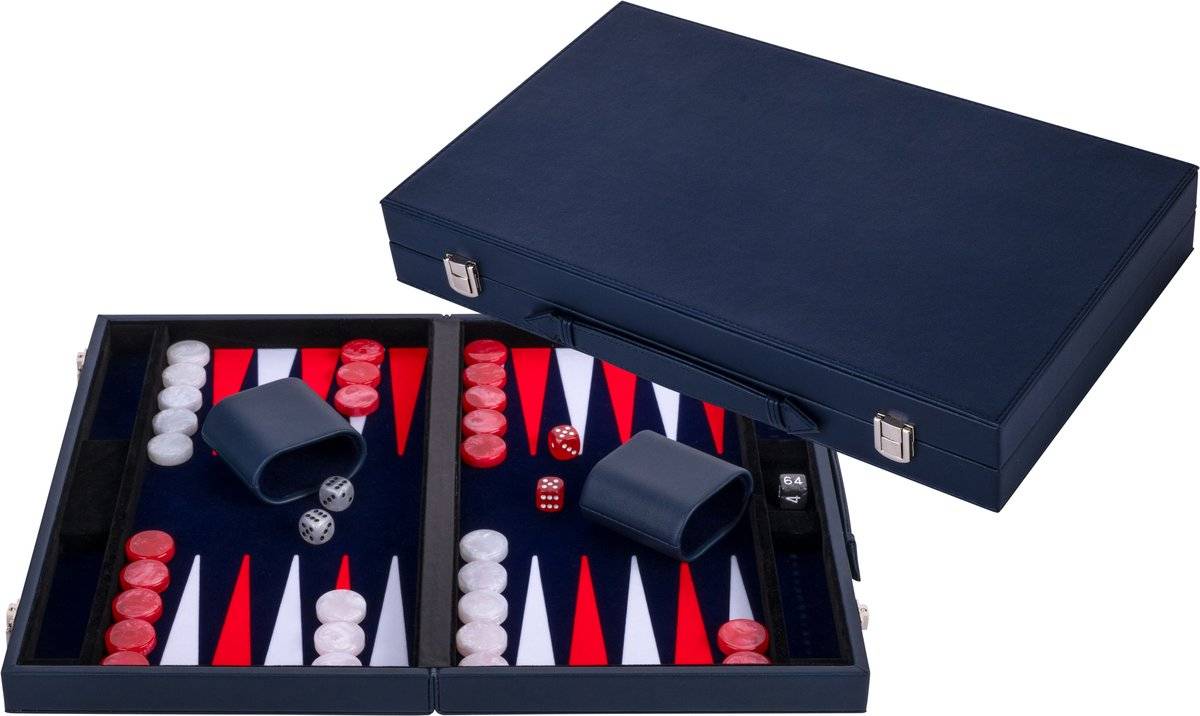 Longfield Backgammon 15 Inch Rood Wit Ingelegd Bord