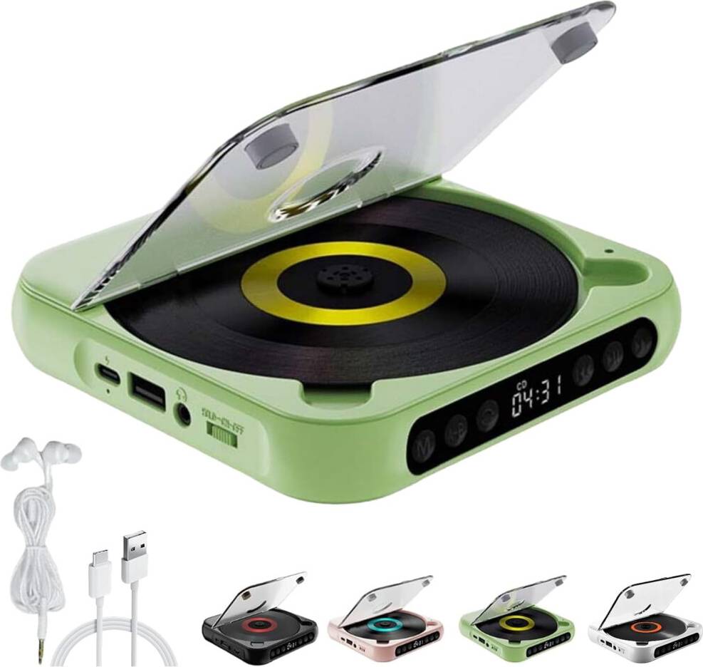 Portable Bluetooth CD Player with LED Display Green
