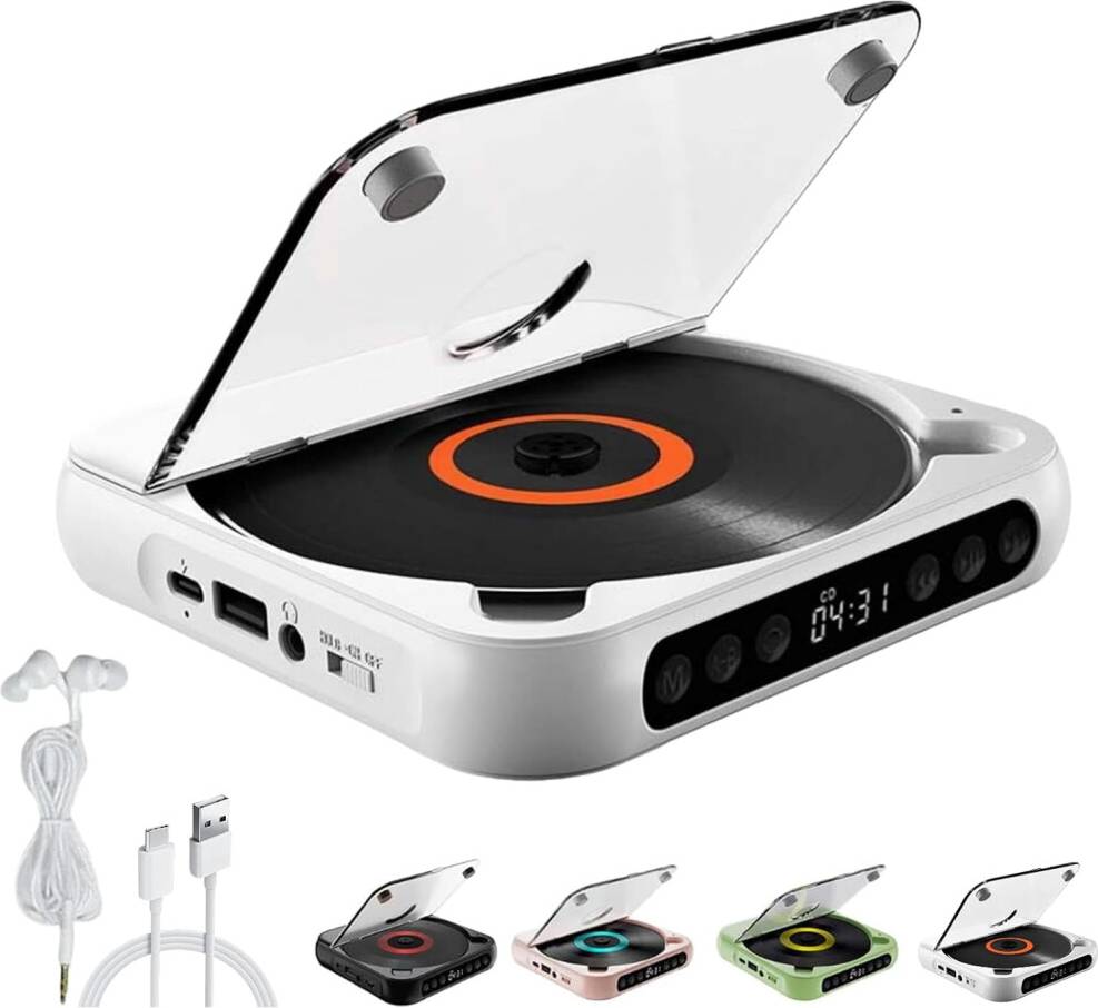 Portable Bluetooth CD Player with LED Display White