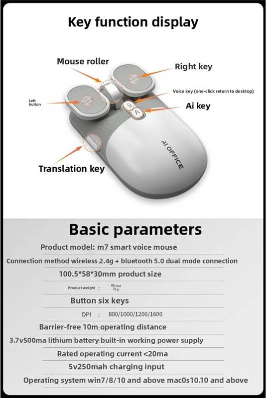 USB Rechargeable AI Wireless Mouse
