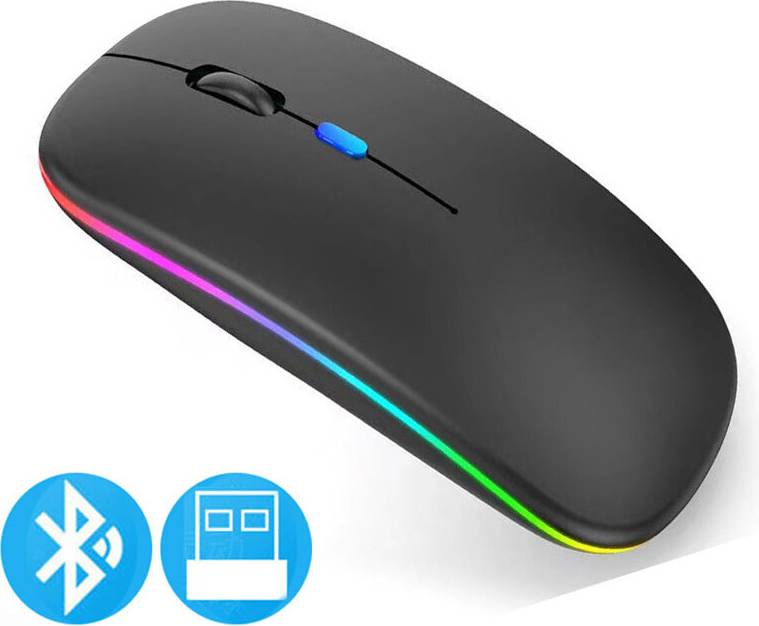 Wireless Mouse Bluetooth Compatible 2.4GHz 1600DPI USB Rechargeable RGB