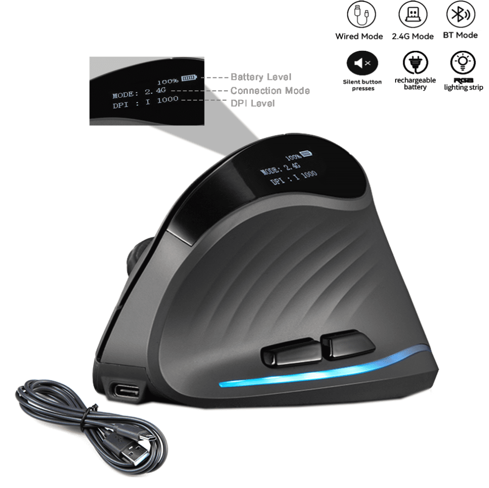 Rechargeable Wireless Vertical Mouse 6-Button