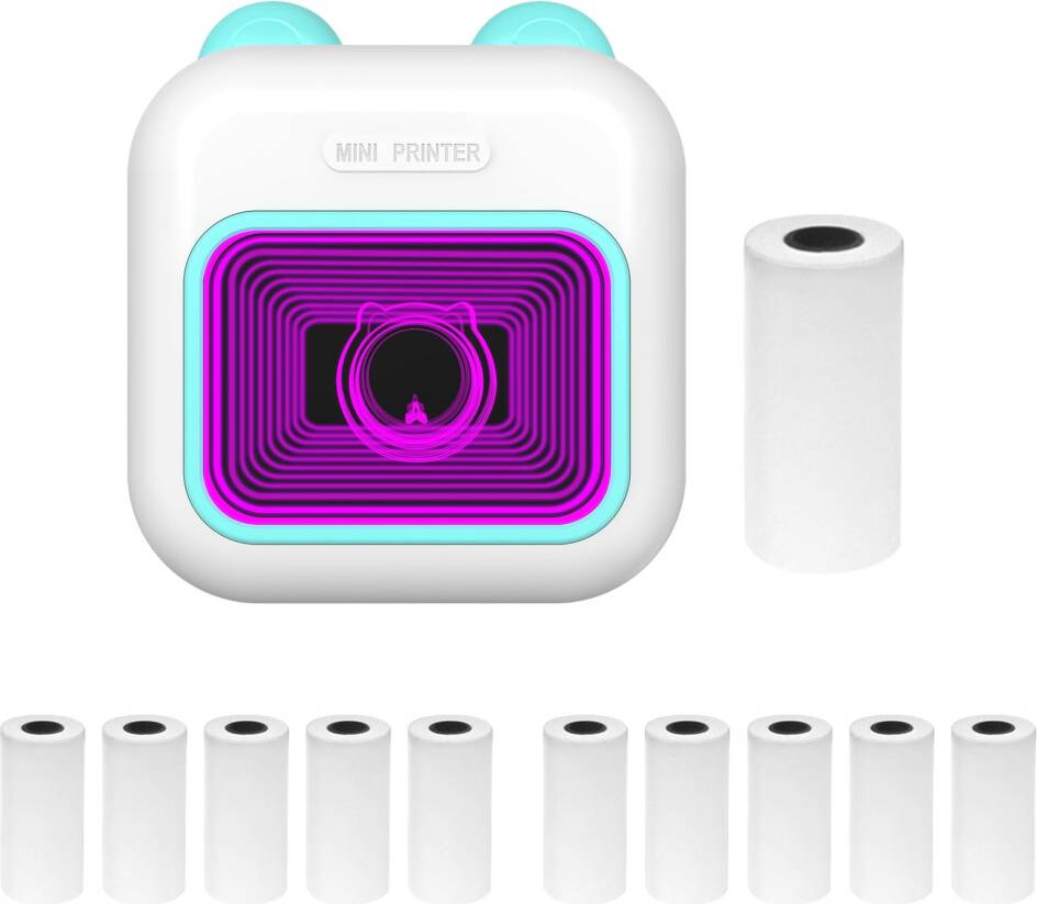 Mini Pocket Thermal Photo Printer 7-Color LED Bluetooth