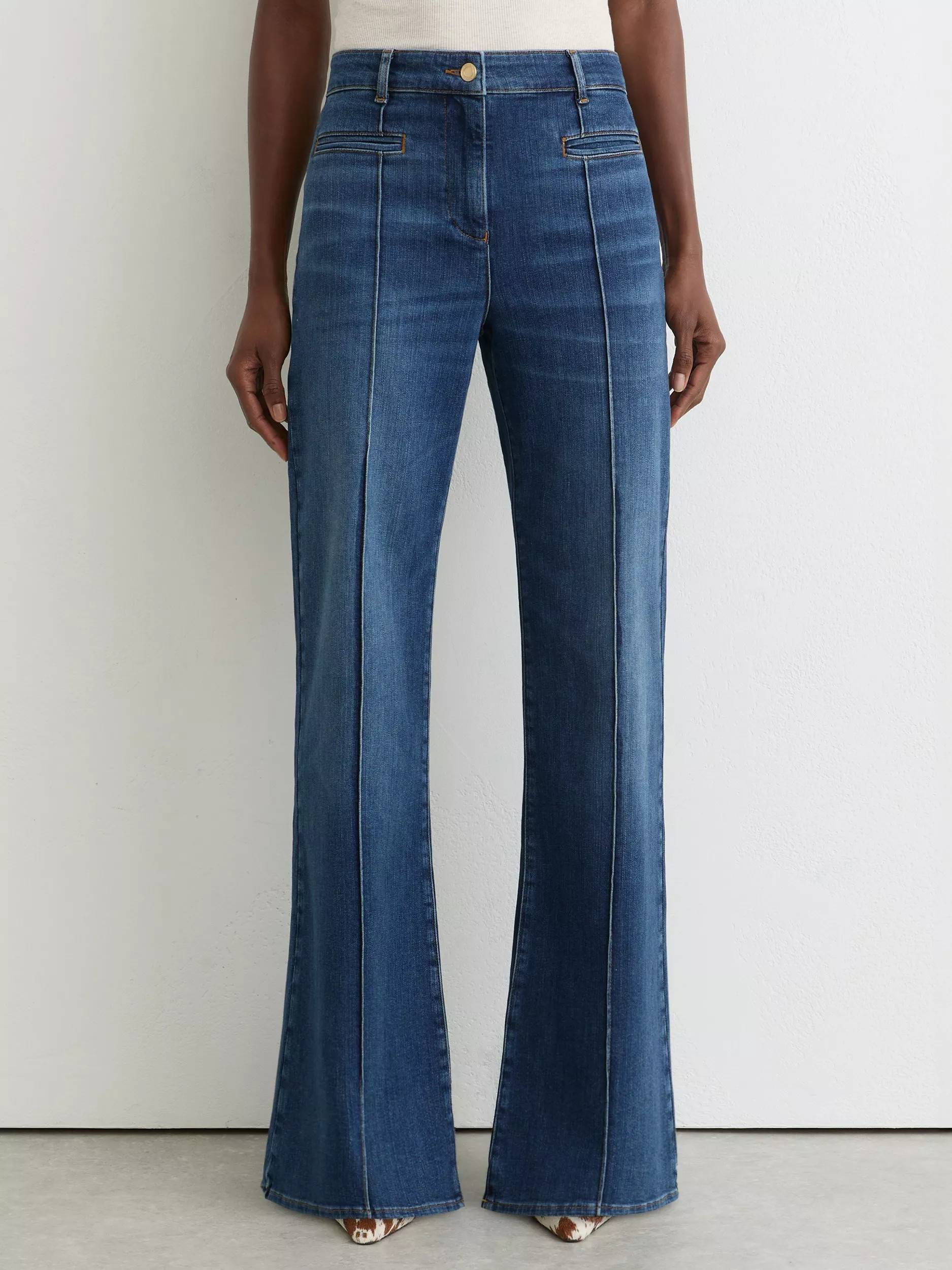 Reiss Claude Mid-Rise Pintuck Flared Jeans - Mid Blue