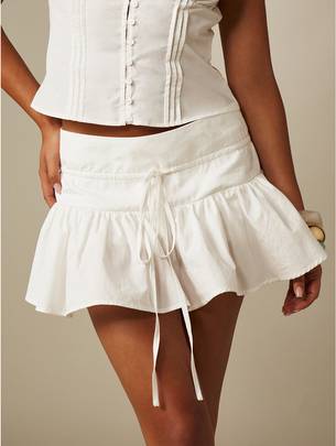 Mini Ruffle Hem Skort With Drawstring Waist Smocked Back Flowy Summer Vacation Style