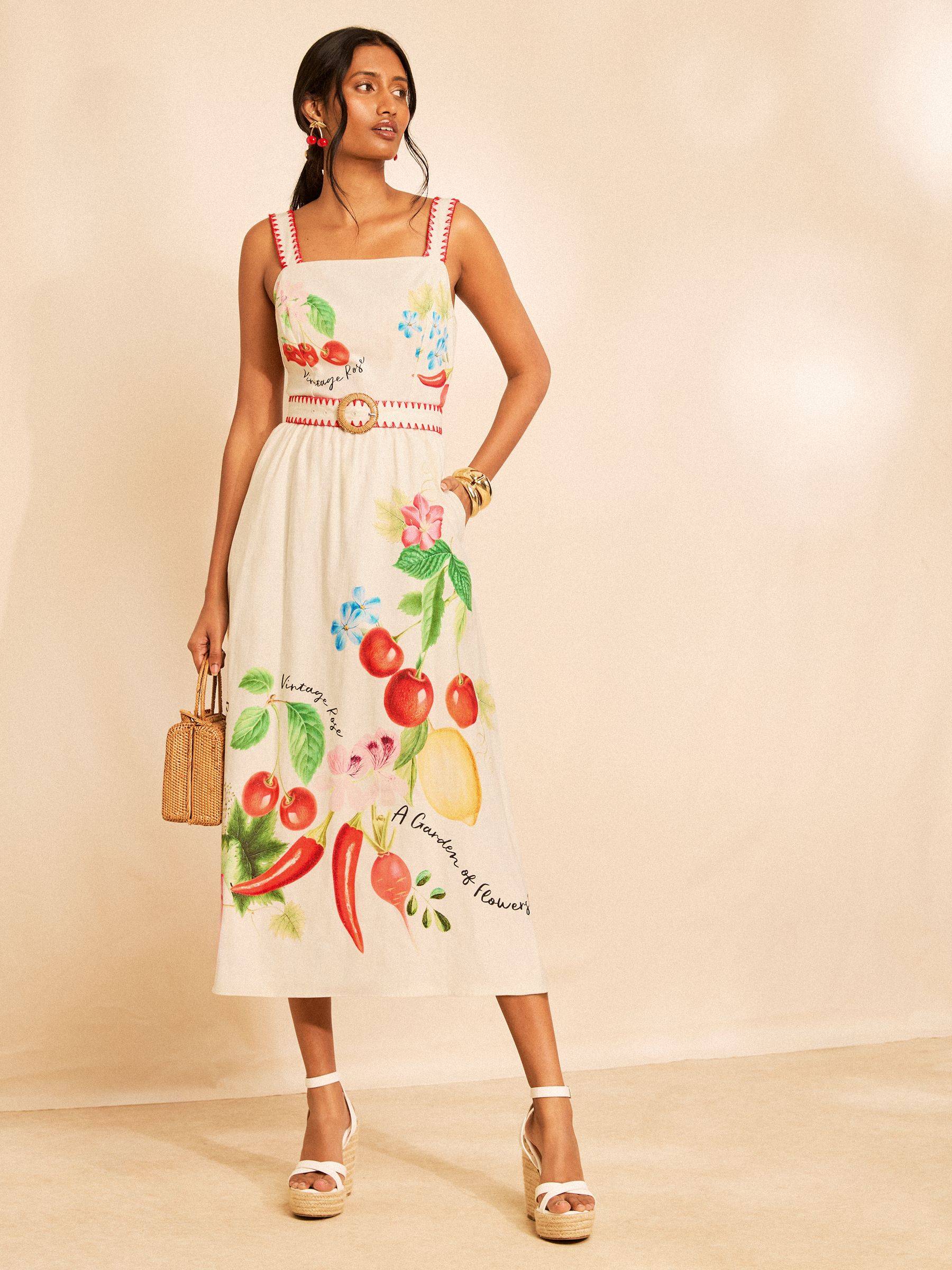 X RHS Multi Fruit Petite Belted Midi Dress - Love Roses