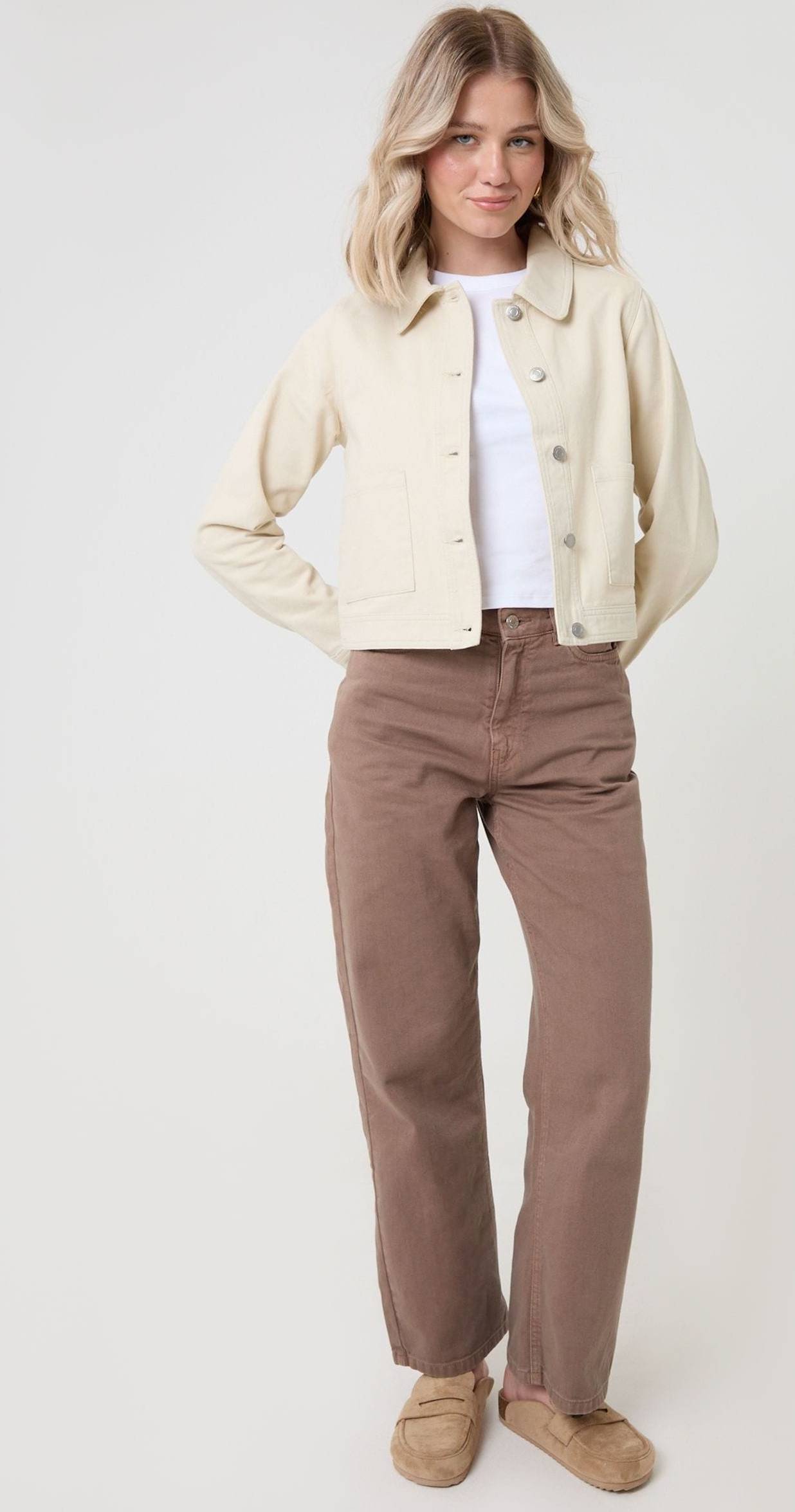 Threadbare Cream Denim Jacket with Patch Pockets