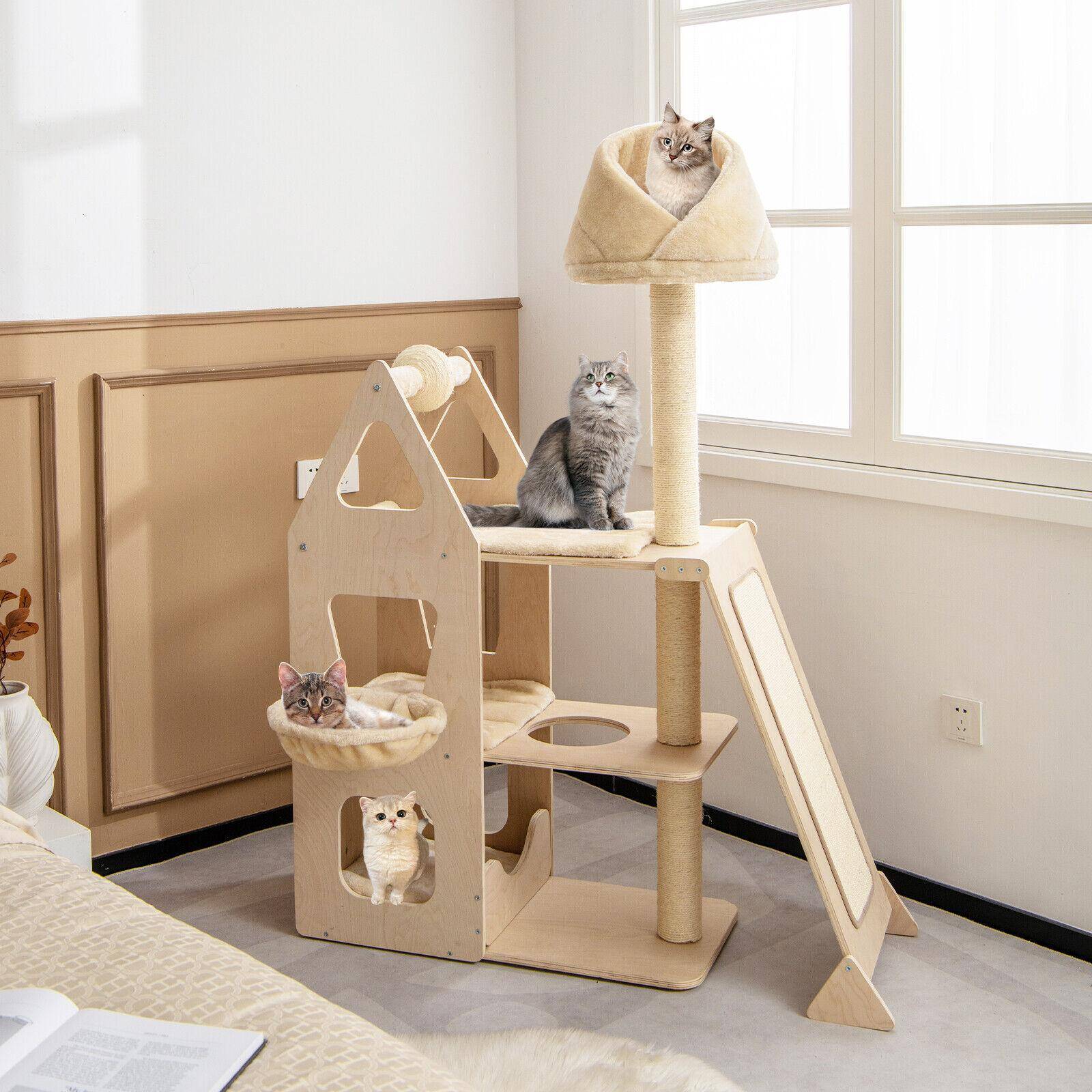 Multi level cat tree Baboom 64 Inch Tall Multi-Level Cat Tree White