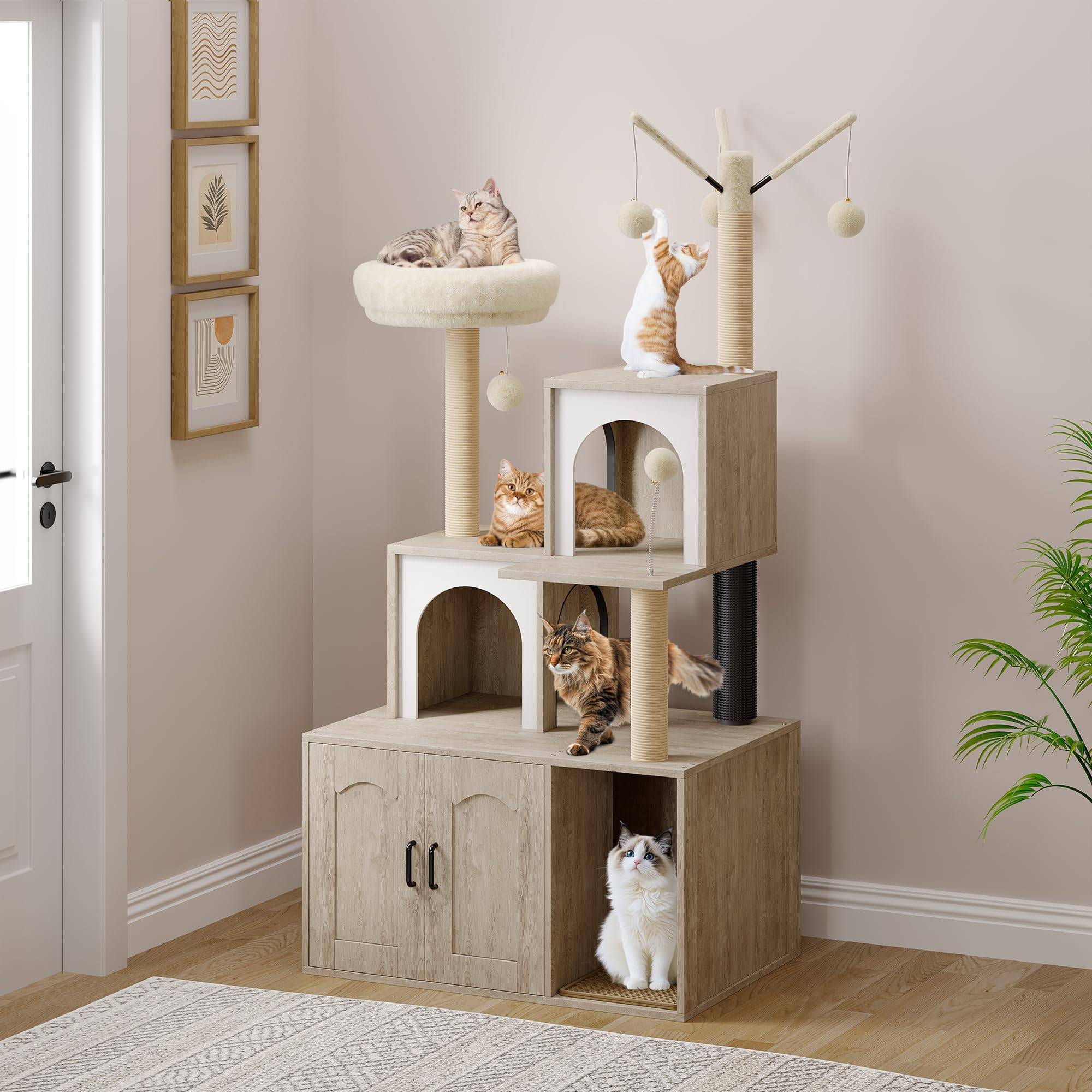 Litter box cat tree Garvee Multi Functional Cat Tree with Litter Box Enclosure