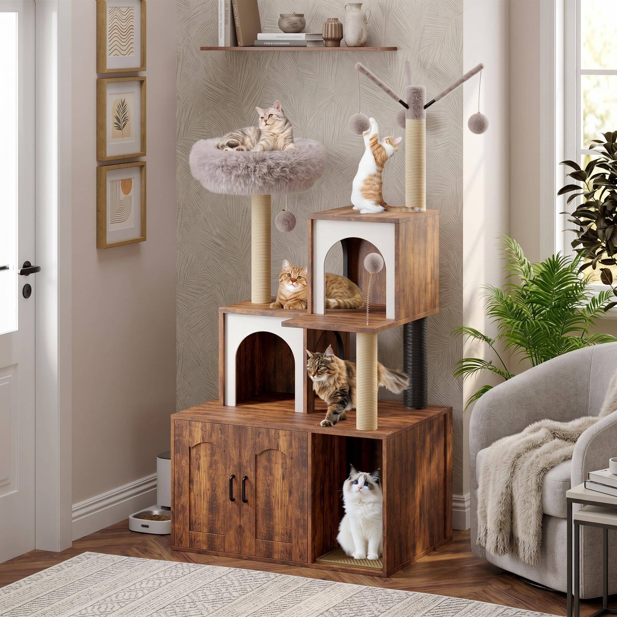 Litter box cat tree Garvee Multi Functional Cat Tree with Litter Box Enclosure