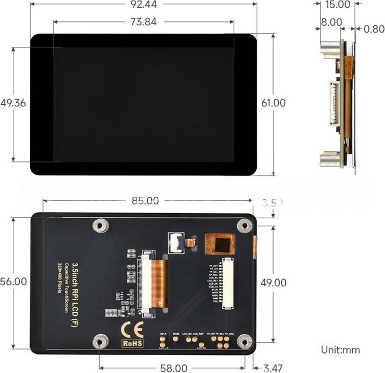 Tlily 3.5 Inch LCD Touch Screen Display IPS Panel