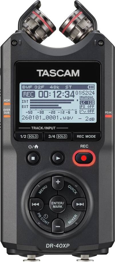 Tascam DR-40XP 4-Channel 32-Bit Float Portable Handheld Field Recorder