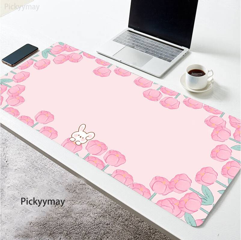 Dechoicelife Pink Flower Mouse Pad Kawaii Rabbit