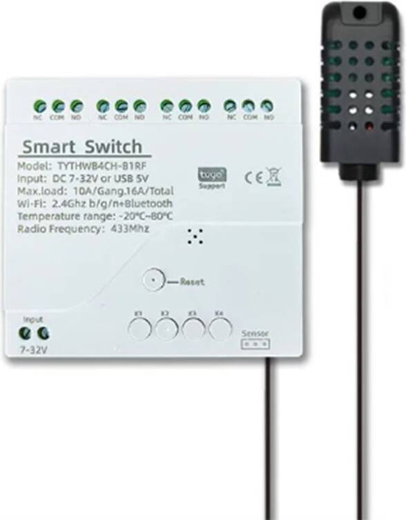 Torribaly WiFi 4 Channel Relay with Temperature Humidity Sensor