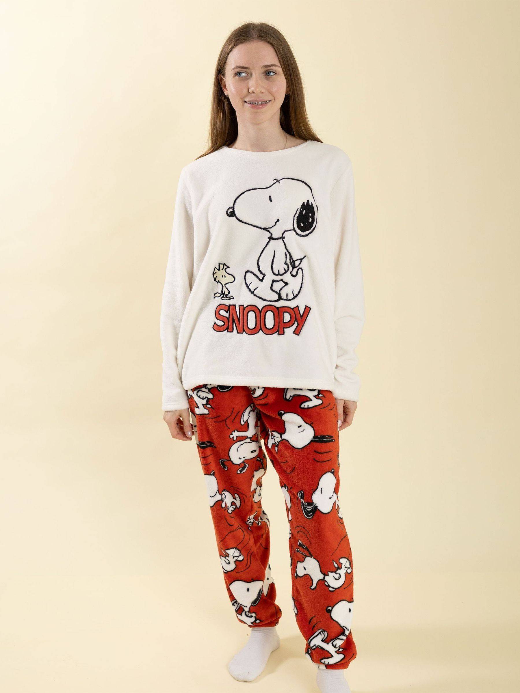 Red Snoopy Fleece Long Sleeve Leg Pyjamas Set
