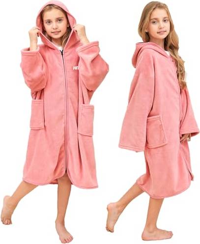 Changing robes Kids Hooded Towel Robe Changing Zipper Bath Robe Pink