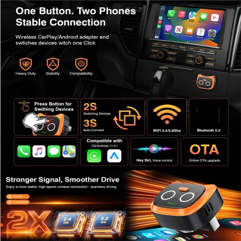 Wireless Carplay Android Auto Adapter OTA Upgrade Box