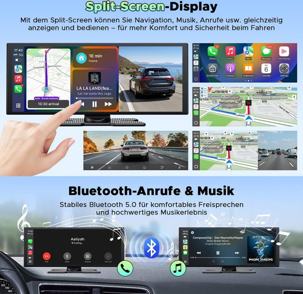 Lamtto Wireless CarPlay Android Auto Display 10.25 Inch