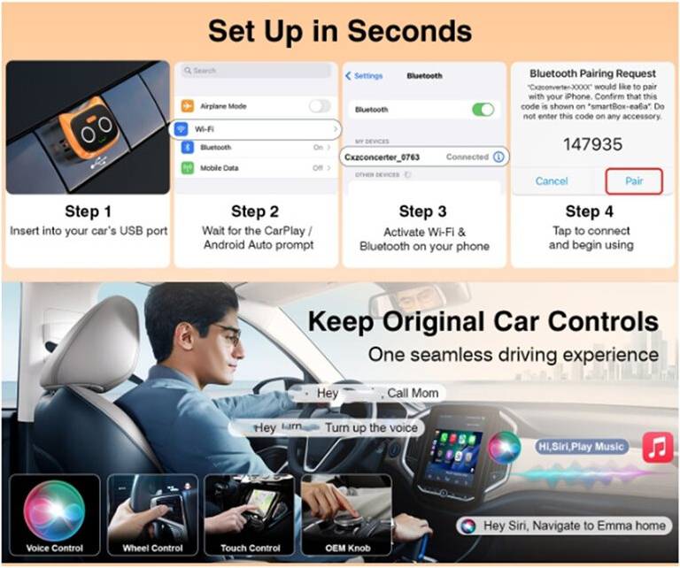 Wireless Carplay Android Auto Adapter OTA Upgrade Box