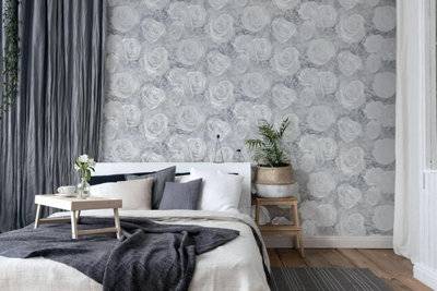 Zed Décor Soft Grey Roses Wallpaper