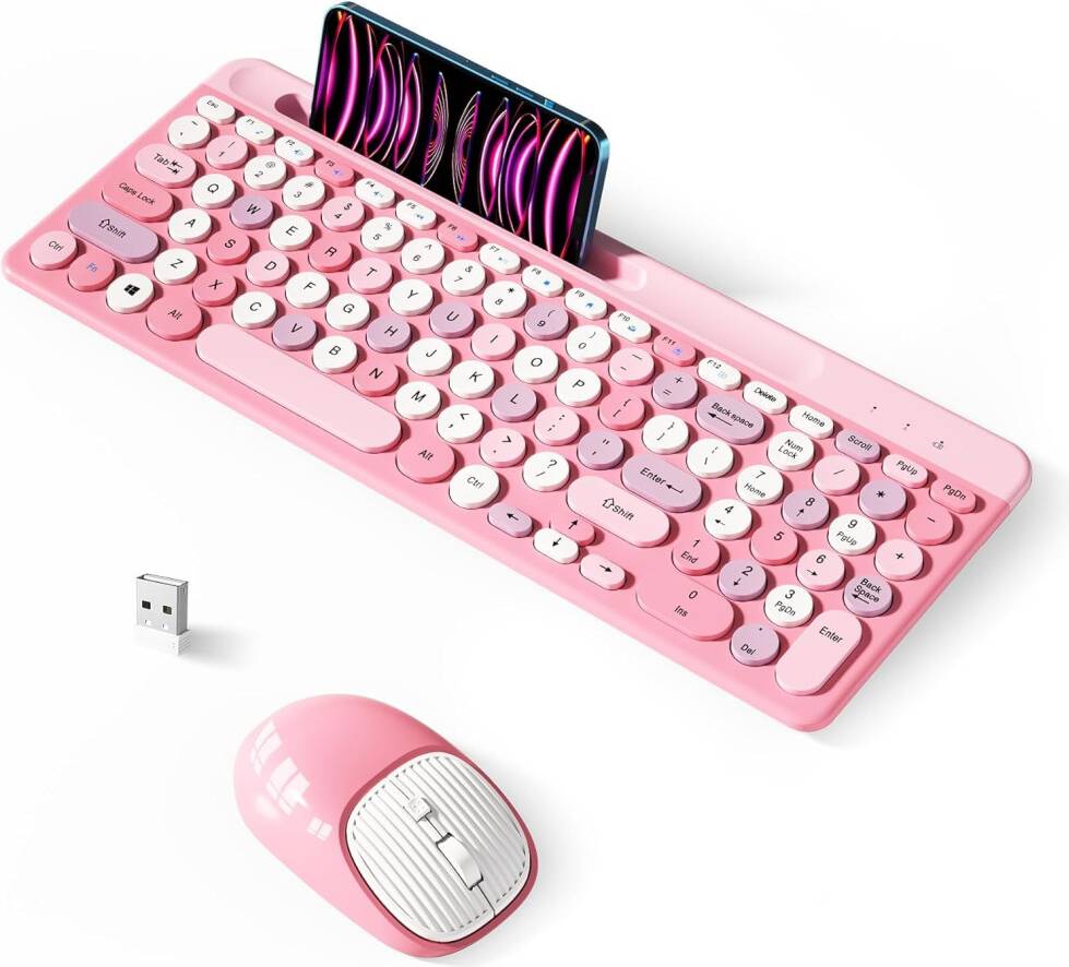 Retro Wireless Keyboard Mouse Set Pink