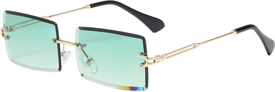 Square Rimless Tinted Lens Retro Sunglasses - Green