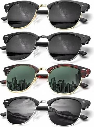 Polarized Semi-Rimless Sunglasses Retro UV Protection - Men's