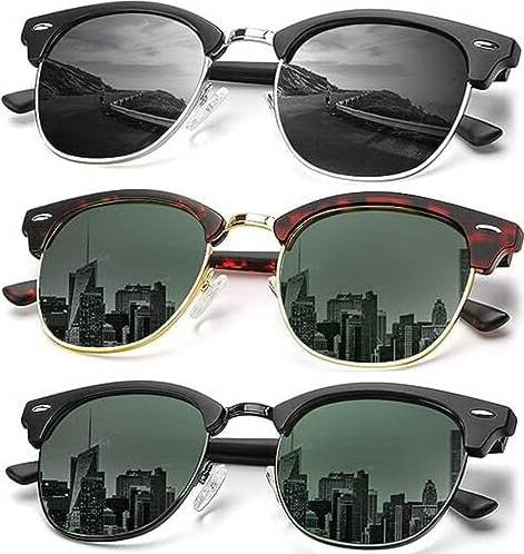 Polarized Semi-Rimless Frame Retro Driving Sunglasses UV Blocking