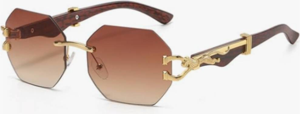 Gold Leopard-Head Rimless Light Red Sunglasses