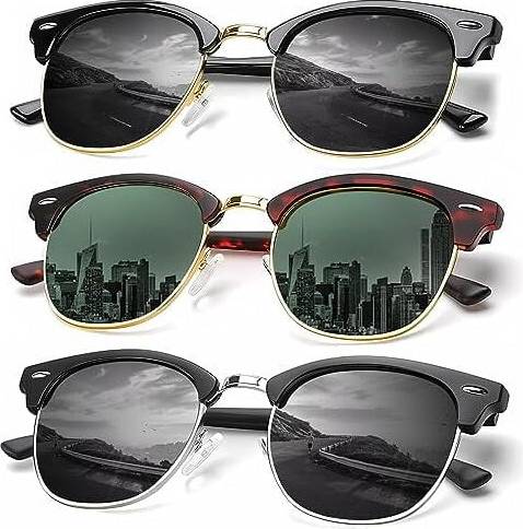 Polarized Semi-Rimless Frame Retro Driving Sunglasses UV Blocking